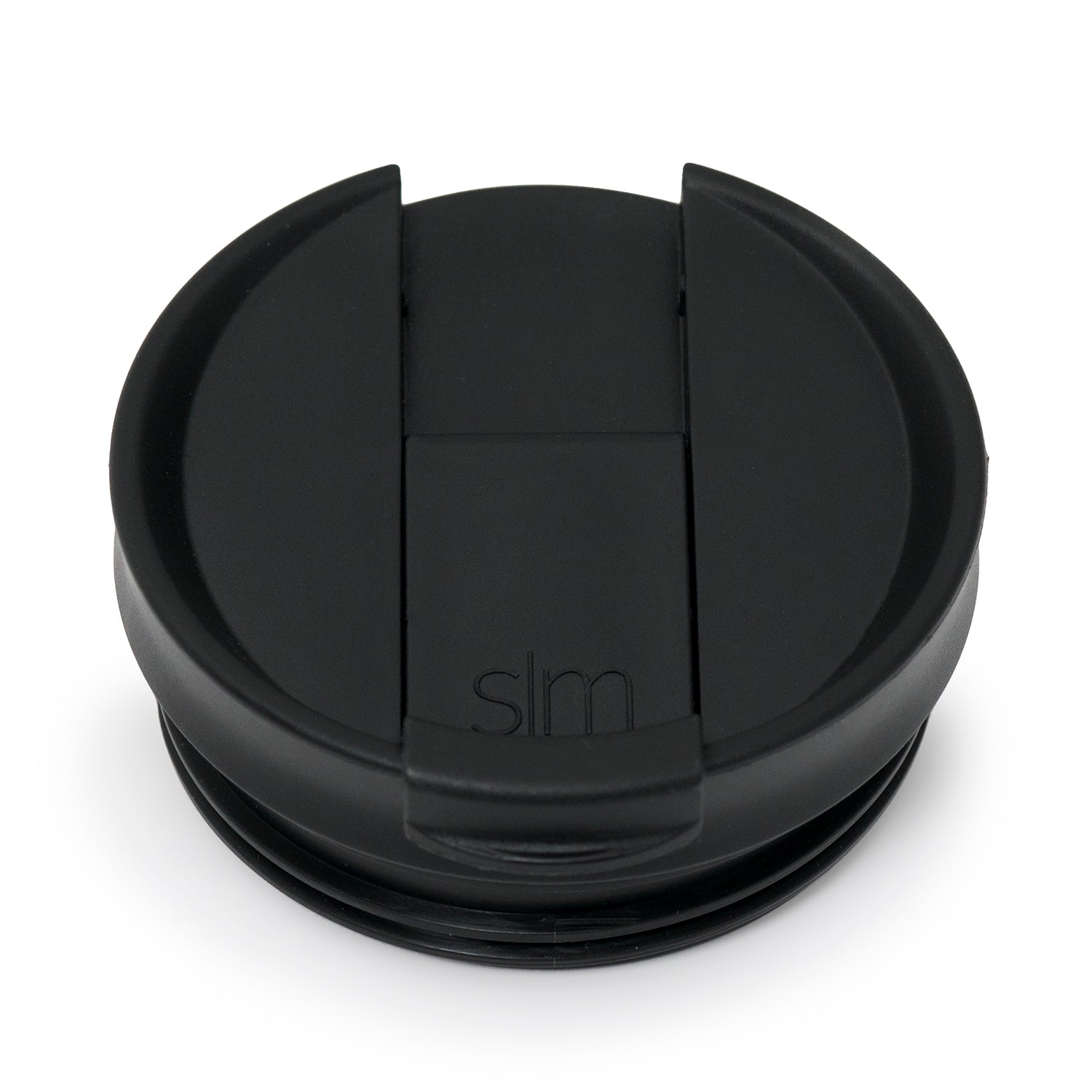Black and charcoal gray cylindrical container with solid black lid and upper section, transitioning to lighter gray base rim against neutral background.