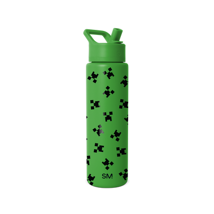 Bright green Simple Modern water bottle with matching cap and carry handle on white background