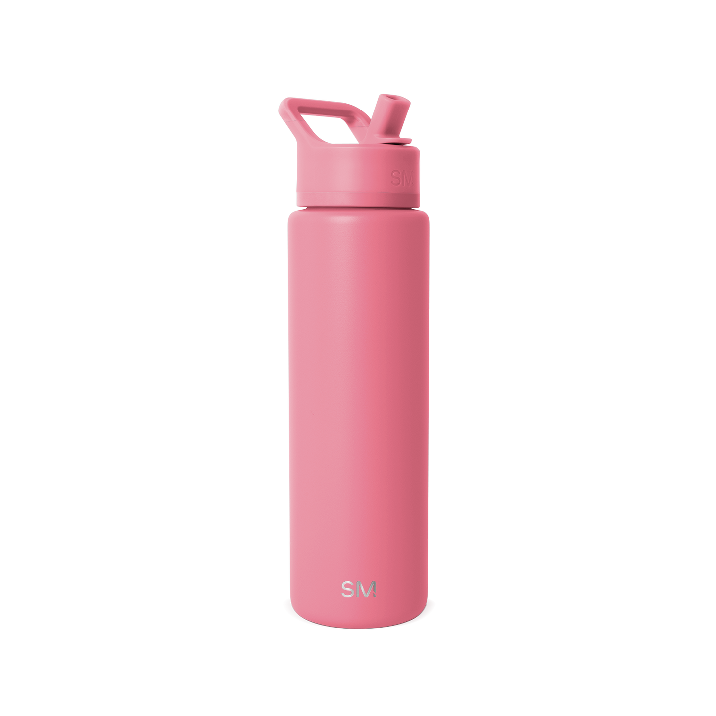 Soft dusty pink water bottle with white cap displayed against a clean white background, shown in full product view.
